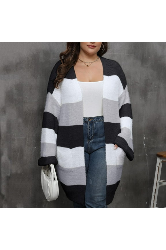 Women's Color Block Longline Cardigan - Polyester Casual & Layering Wear, Chic for Daily & Styling