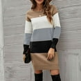 thumbnail image 1 of DailyTrove Women's Color - Block Sweater Dress, Long Sleeve, Casual Winter & Office Wear, Warm Wool Blend, Plus Size Friendly, 1 of 5