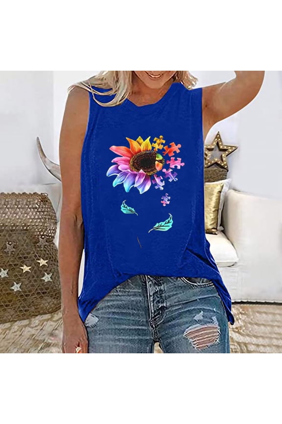 Women's Colorful Sunflower Graphic Tank Top - Polyester Casual Summer & Daily Wear, Vibrant for Outings