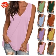 DailyTrove Womens Colorful V Neck Tank Top, Sleeveless Casual Loose Fit Blouse