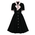 thumbnail image 1 of DailyTrove Women's Contrast Collar Dress-Short Sleeve-Fit & Flare-Polyester-for Retro Event/Work-Classic Contrast Design, 1 of 6