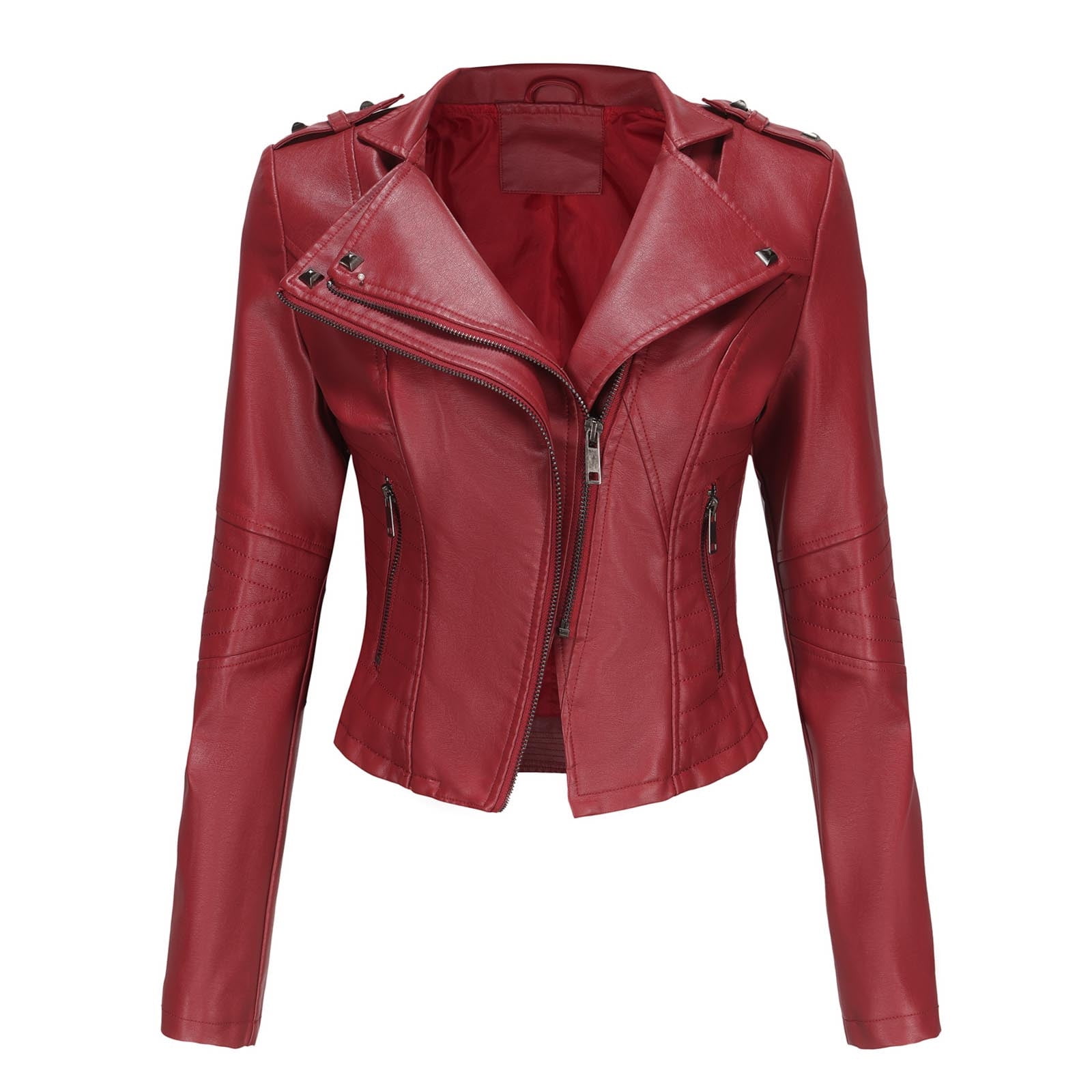 DailyTrove Women's Cropped Faux Leather Jacket, Long Sleeve, Casual Street & Night Out Wear, Durable Polyester Blend, Plus Size Friendly