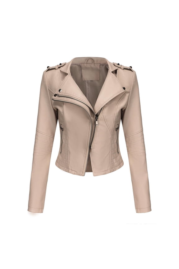 Women's Cropped Faux Leather Jacket, Long Sleeve, Casual Street & Night Out Wear, Durable Polyester Blend, Plus Size Friendly