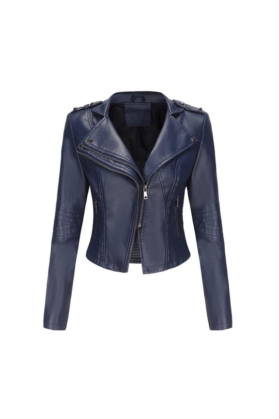 Women's Cropped Faux Leather Jacket, Long Sleeve, Casual Street & Night Out Wear, Durable Polyester Blend, Plus Size Friendly
