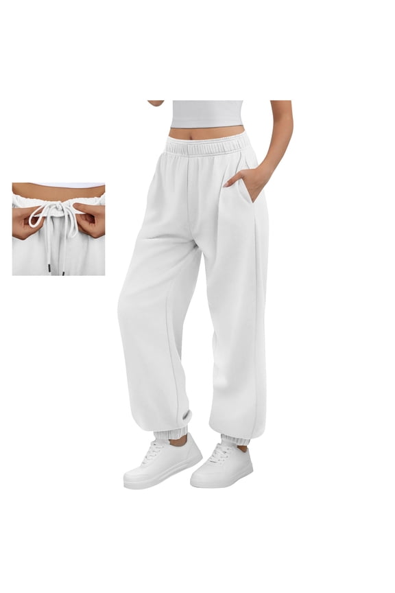 Women's Cuffed Jogger Pants with Pocket - Cozy Lounge & Quick Errands