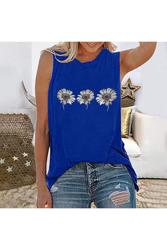 Women's Daisy Graphic Tank Top - Polyester Casual Summer & Daily Wear, Romantic for Outings