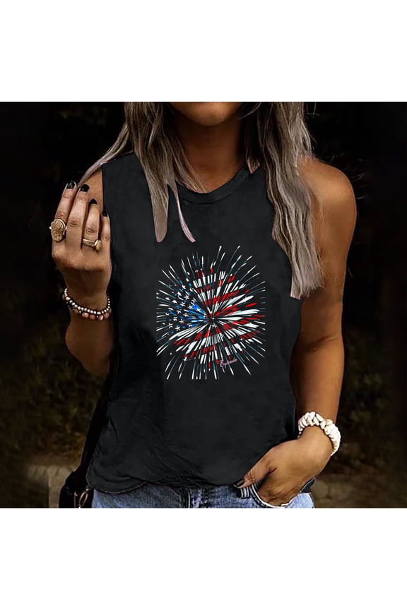 Women's Distressed American Flag Tank Top - Polyester Patriotic & Casual Wear, Edgy for July 4th Celebrations