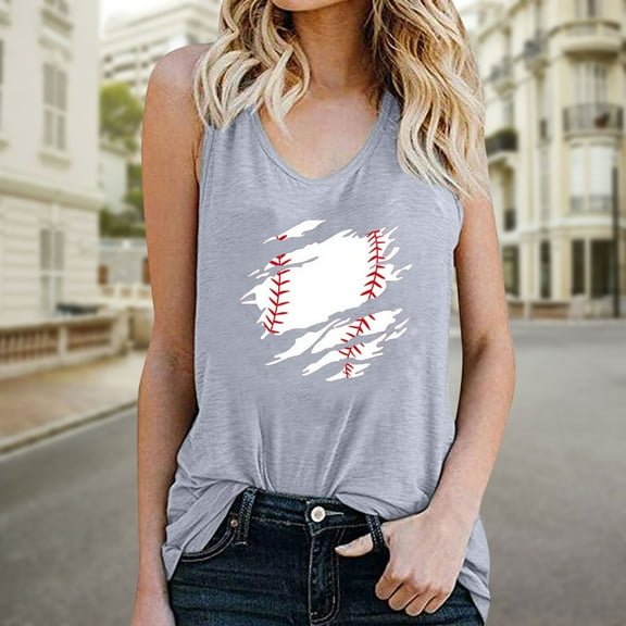 DailyTrove Women's Distressed Baseball Graphic Tank Top - Polyester Casual Sports & Edgy Wear, Stylish for Gatherings