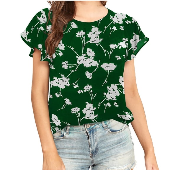 DailyTrove Women's Ditsy Floral Print Short Sleeve Top - Casual Fitted Blouse, Sweet for Picnics & Outings
