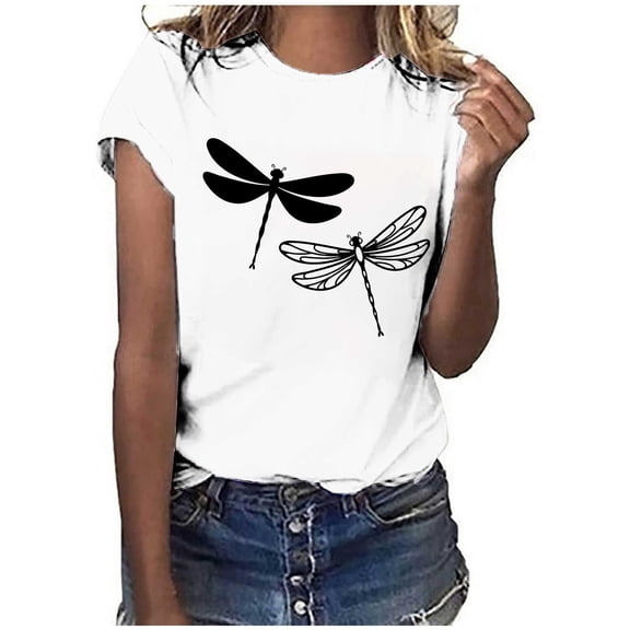 DailyTrove Women's Dragonfly Graphic T-Shirt - Short Sleeve Casual Tee, Nature-Inspired for Walks & Daily