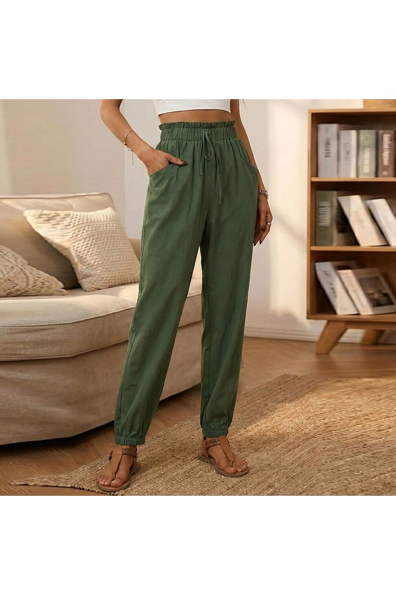 Women's Drawstring Cuff Lounge Pants - Solid Color Soft Cozy Everyday Home & Casual Wear