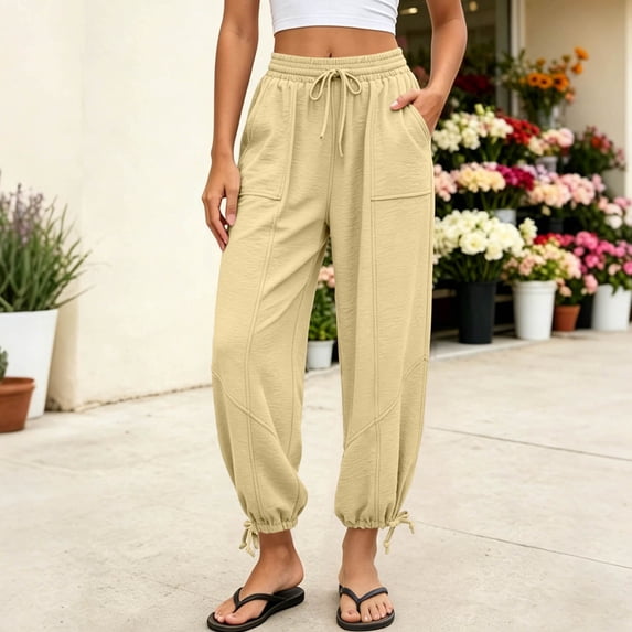 DailyTrove Women's Elastic Waist Jogger Pants, Casual Summer Drawstring Trousers