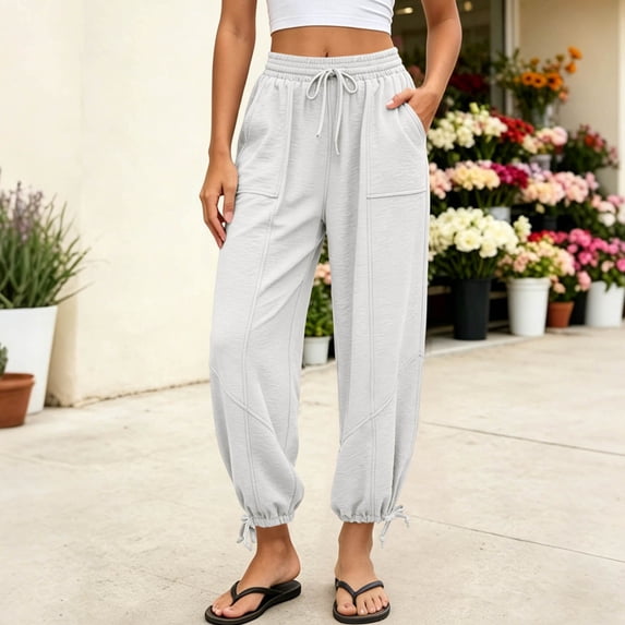 DailyTrove Women's Elastic Waist Jogger Pants, Casual Summer Drawstring Trousers