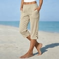 thumbnail image 1 of DailyTrove Women's Embroidered Hem Capri Pants, Button-Front Casual Summer Trousers, 1 of 3
