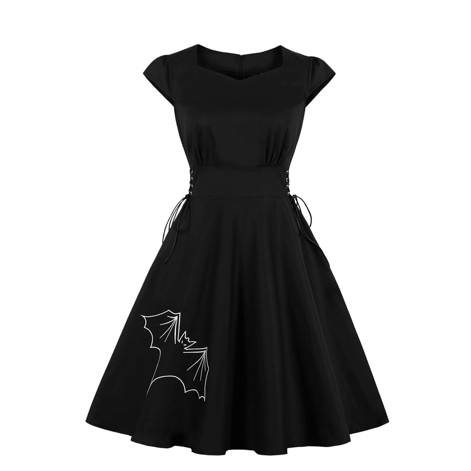 black embroidered swing dress Hell Bunny Winnie 40's Swing Dress Black