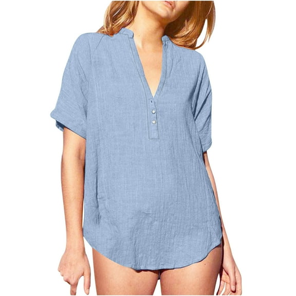 DailyTrove Women's Embroidered V-Neck Short Sleeve Blouse - Casual Floral Top, Feminine for Brunch & Gatherings