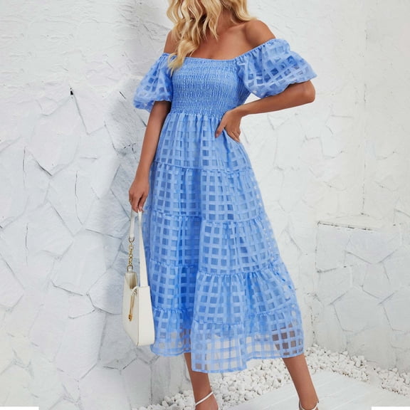 DailyTrove Women's Eyelet A-Line Dress-Short Flutter Sleeve-Crew Neck-Cotton-for Garden Party/Summer Outing-Feminine Detail