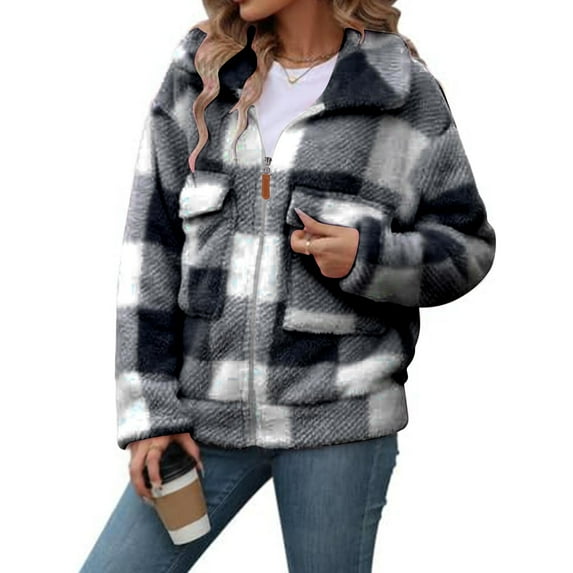 DailyTrove Women's Faux Fur-Lined Plaid Jacket - Polyester Casual & Winter Wear, Cozy for Daily Commute