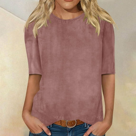 DailyTrove Women's Faux Suede Short Sleeve Top - Casual Crew Neck Blouse, Chic for Fall & Outings