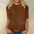 thumbnail image 1 of DailyTrove Women's Faux Suede Short Sleeve Top - Casual Crew Neck Blouse, Chic for Fall & Outings, 1 of 6
