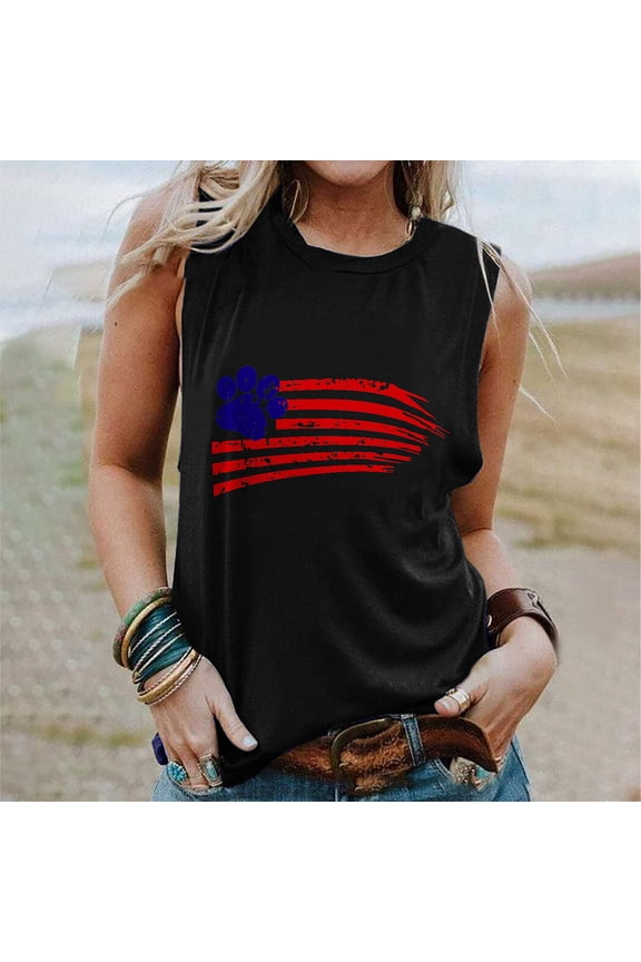 Women's Flag Tank Top - Polyester Patriotic Casual Wear, Romantic for Celebrations