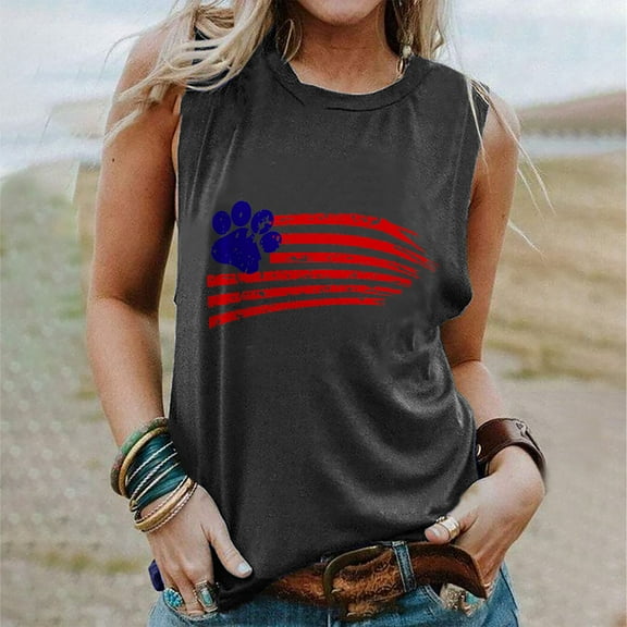 DailyTrove Women's Flag Tank Top - Polyester Patriotic Casual Wear, Romantic for Celebrations