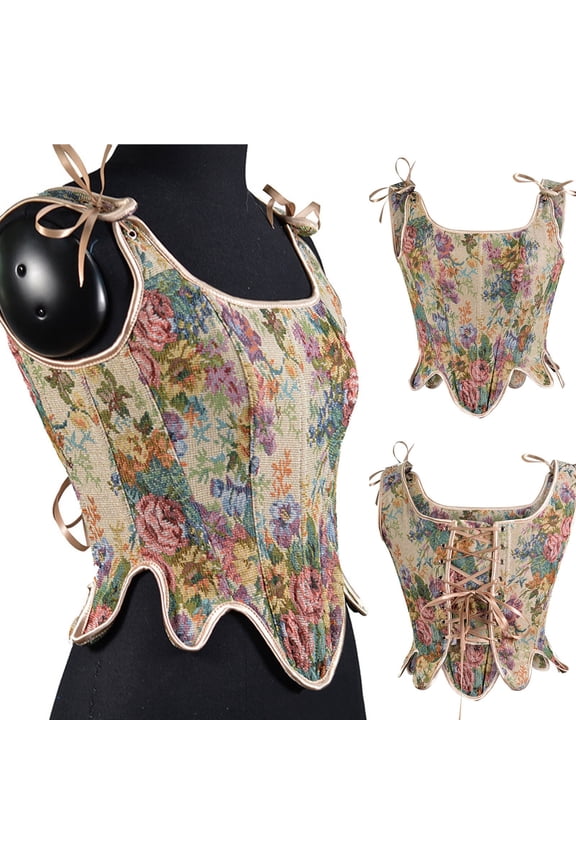 Women's Floral Print Lace-Up Asymmetrical Overbust Corset - Vintage Gothic Shapewear for Theme Gatherings & Daily Wear for womenGirdle,Fishbone,Bandag,Tank,Top