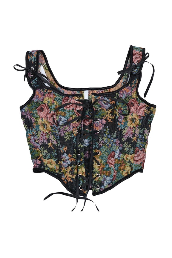 Women's Floral Print Lace-Up Overbust Corset - Cotton-Blend Vintage Shapewear, Adjustable for Daily Wear & Theme Events for women
