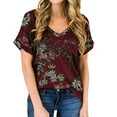 thumbnail image 1 of DailyTrove Women's Floral Print Short Sleeve Blouse - V-Neck Casual Top, Boho for Summer & Parties, 1 of 5