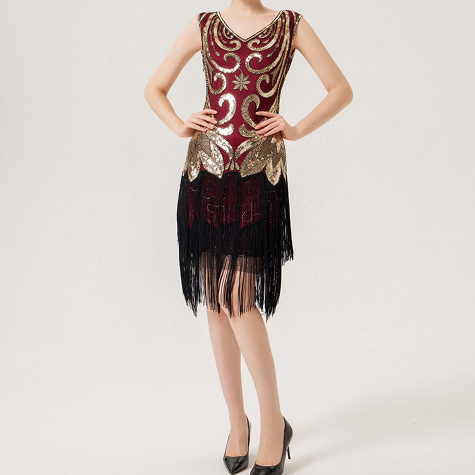 DailyTrove Women's Fringe Flapper Dress-Sleeveless-Midi-Polyester-for ...