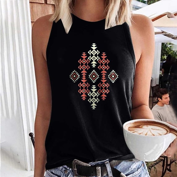 DailyTrove Women's Geometric Print Sleeveless Tank Top - Polyester Casual Summer & Festival Wear, Stylish for Outings