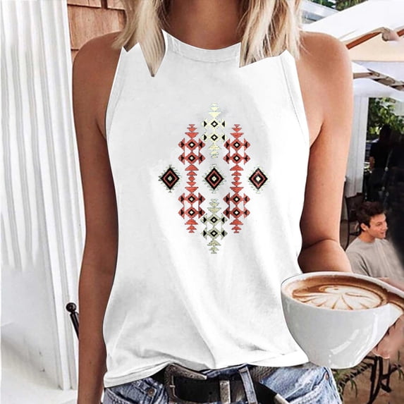 DailyTrove Women's Geometric Print Sleeveless Tank Top - Polyester Casual Summer & Festival Wear, Stylish for Outings