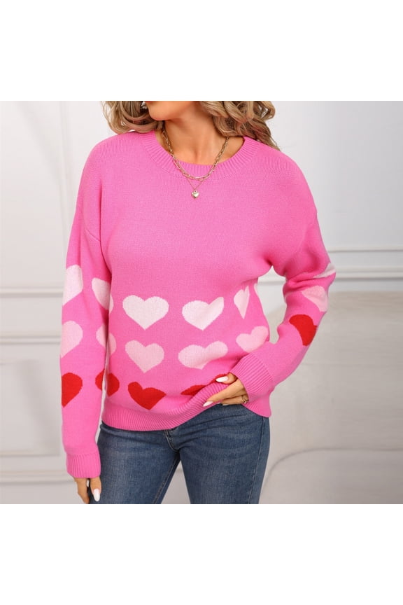 Women's Gradient Heart Print Top, Long Sleeve, Casual Date & Brunch Wear, Soft Cotton Blend, Plus Size Friendly