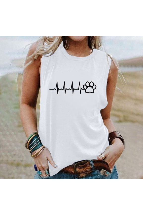 Women's Graphic Print Sleeveless Tank Top - Cotton-Blend Casual Daily & Lounge Wear, Stylish for Relax