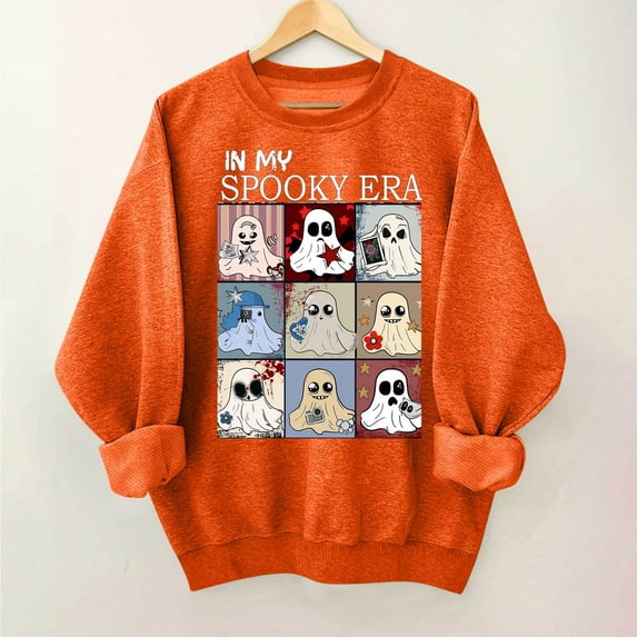 DailyTrove Women's Halloween Long - Sleeve Sweatshirt, "It's My Spooky Era" Ghosts Print, Easy - Fit, Soft Fabric, Halloween Get - Togethers & Casual Wear