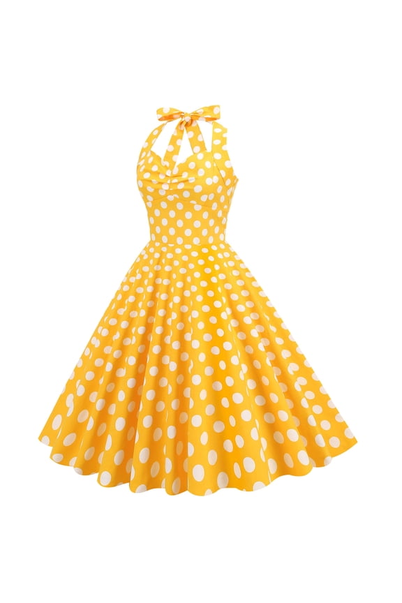 Women's Halter Neck Swing Dress-Fit & Flare-Cotton-for Picnic/Retro Event-Pattern