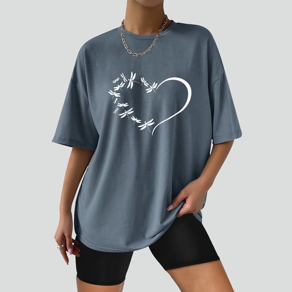 DailyTrove Women's Heart Graphic Oversize T-Shirt - Short Sleeve Casual Tee, Cozy for Lounge & Outings