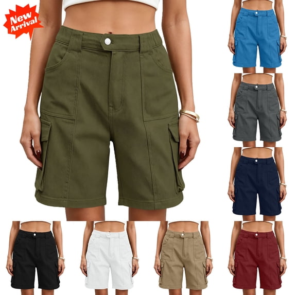 DailyTrove Women's High Waisted Cargo Shorts, Multi‑Pocket Utility Work Shorts for Summer