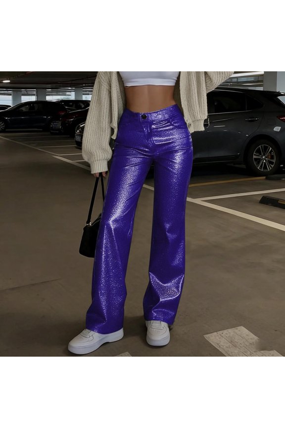 Women's High Waisted Flare Pants - Stretch Wide Leg Trousers for Casual & Evening Wear