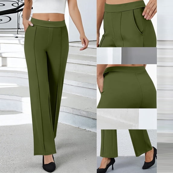 DailyTrove Women's High Waisted Flare Pants - Stretch Wide Leg Trousers for Casual & Party Wear