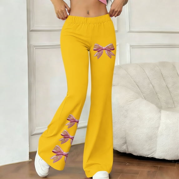 DailyTrove Women's High Waisted Printed Flare Pants - Stretch Wide Leg Trousers for Casual & Party Wear