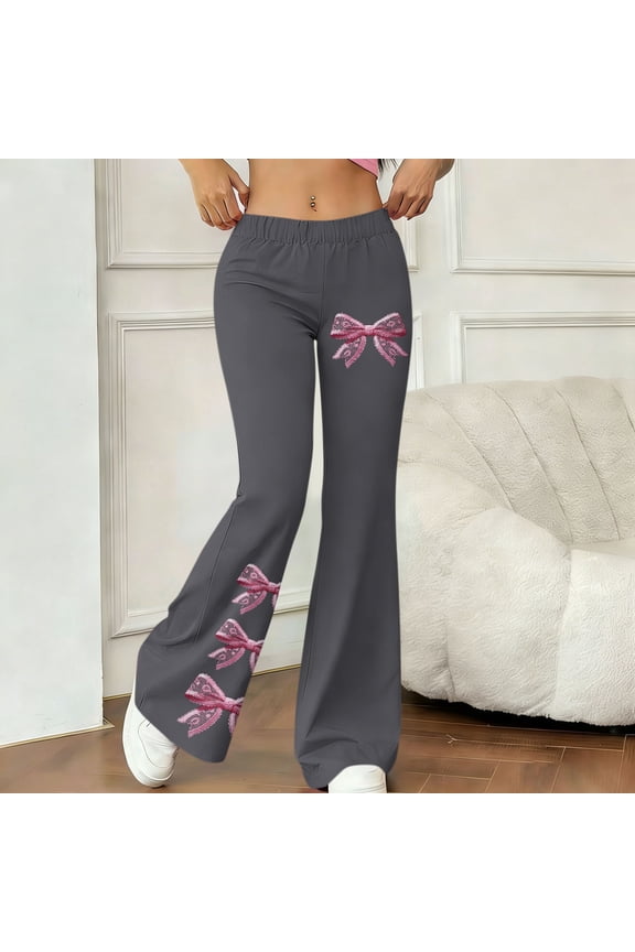 Women's High Waisted Printed Flare Pants - Stretch Wide Leg Trousers for Casual & Party Wear