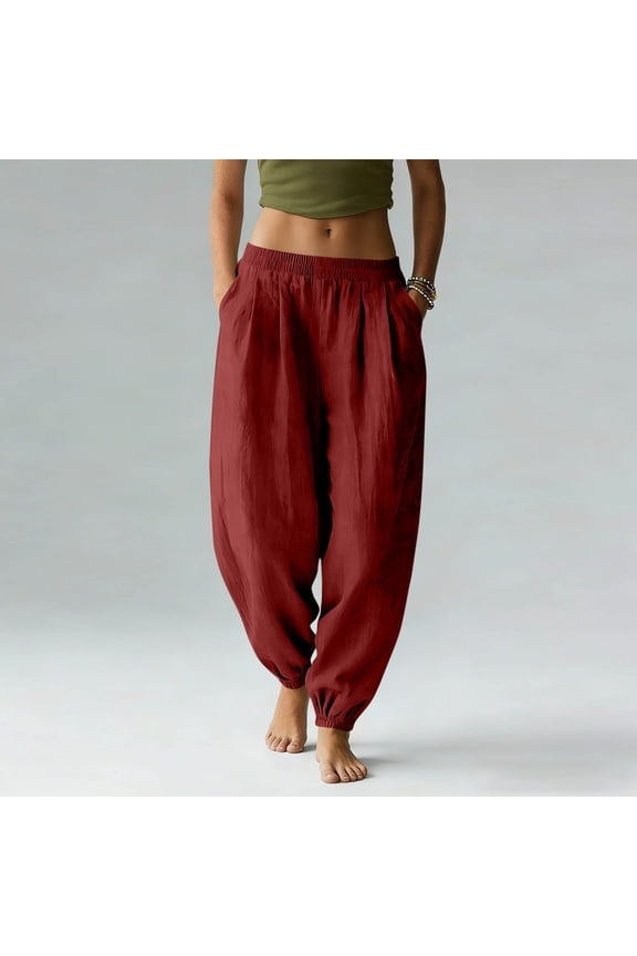 Women's High Waisted Satin Harem Pants - Loose Fit Silky Trousers for Evening & Party Wear