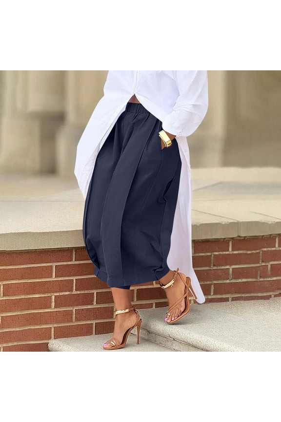 Women's High Waisted Satin Wide Leg Pants - Flowy Loose Fit Trousers for Office & Evening Wear