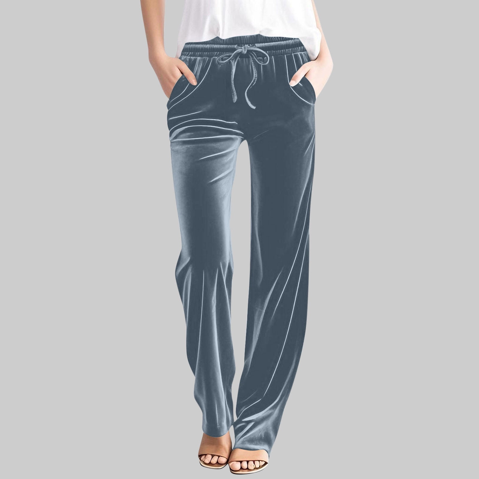 DailyTrove Women's High Waisted Velvet Flare Pants - Stretch Wide Leg ...