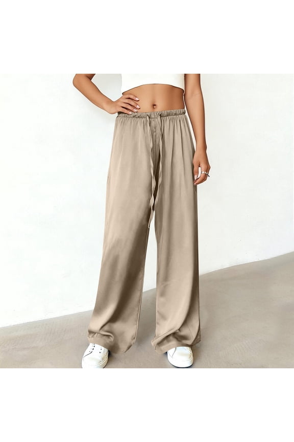 Women's High Waisted Wide Leg Pants - Casual Loose Fit Trousers with Pockets for Fall & Weekend Outings