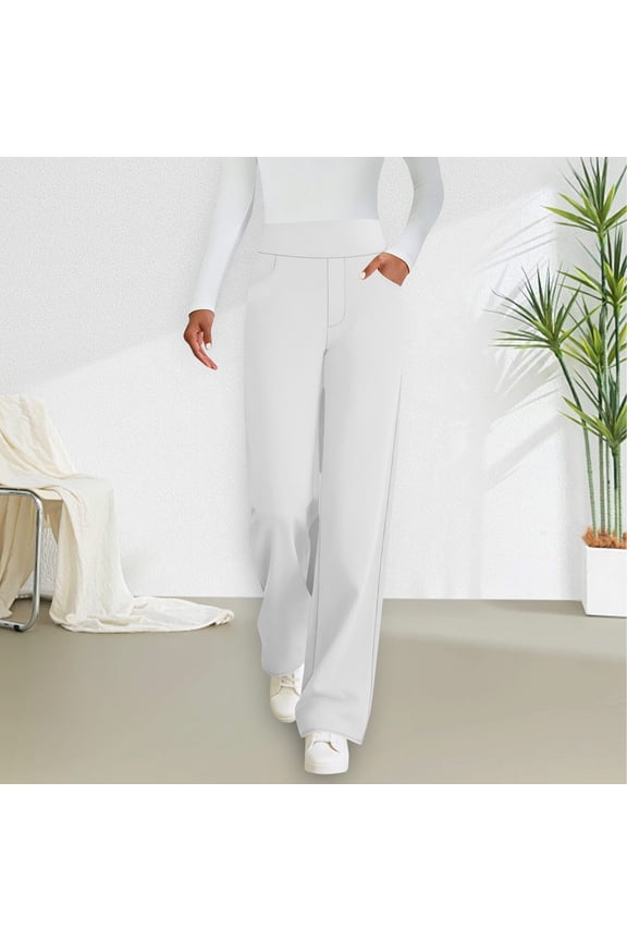 Women's High Waisted Wide Leg Pants - Loose Fit Casual Trousers with Pockets for Daily & Weekend Wear