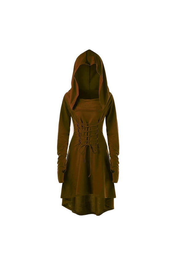 Women's Hooded Long Sleeve Maxi Coat - Polyester Casual & Gothic Outerwear, Warm for Daily Errands & Halloween for women