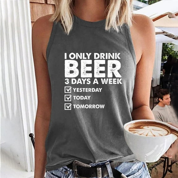 DailyTrove Women's "I Can't Breathe Without Beer" Graphic Tank Top - Cotton-Blend Casual Daily & Lounge Wear, Humorous for Outings