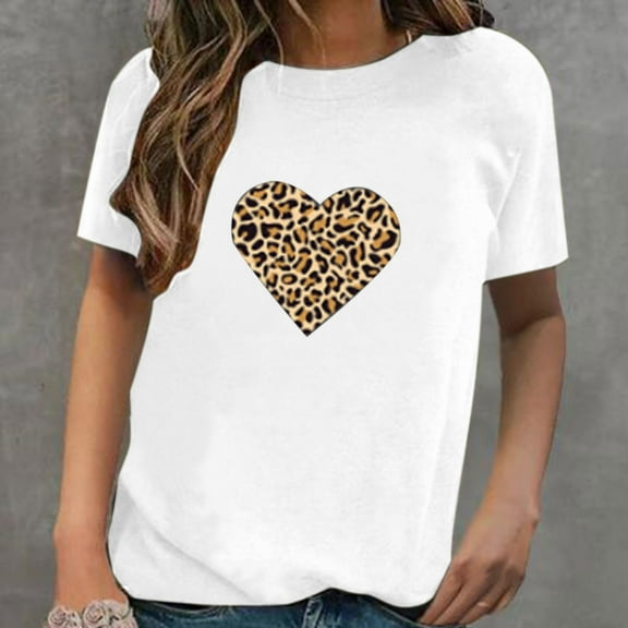 DailyTrove Women's Leopard Print Heart T-Shirt - Short Sleeve Casual Tee, Edgy for Nights & Streetwear